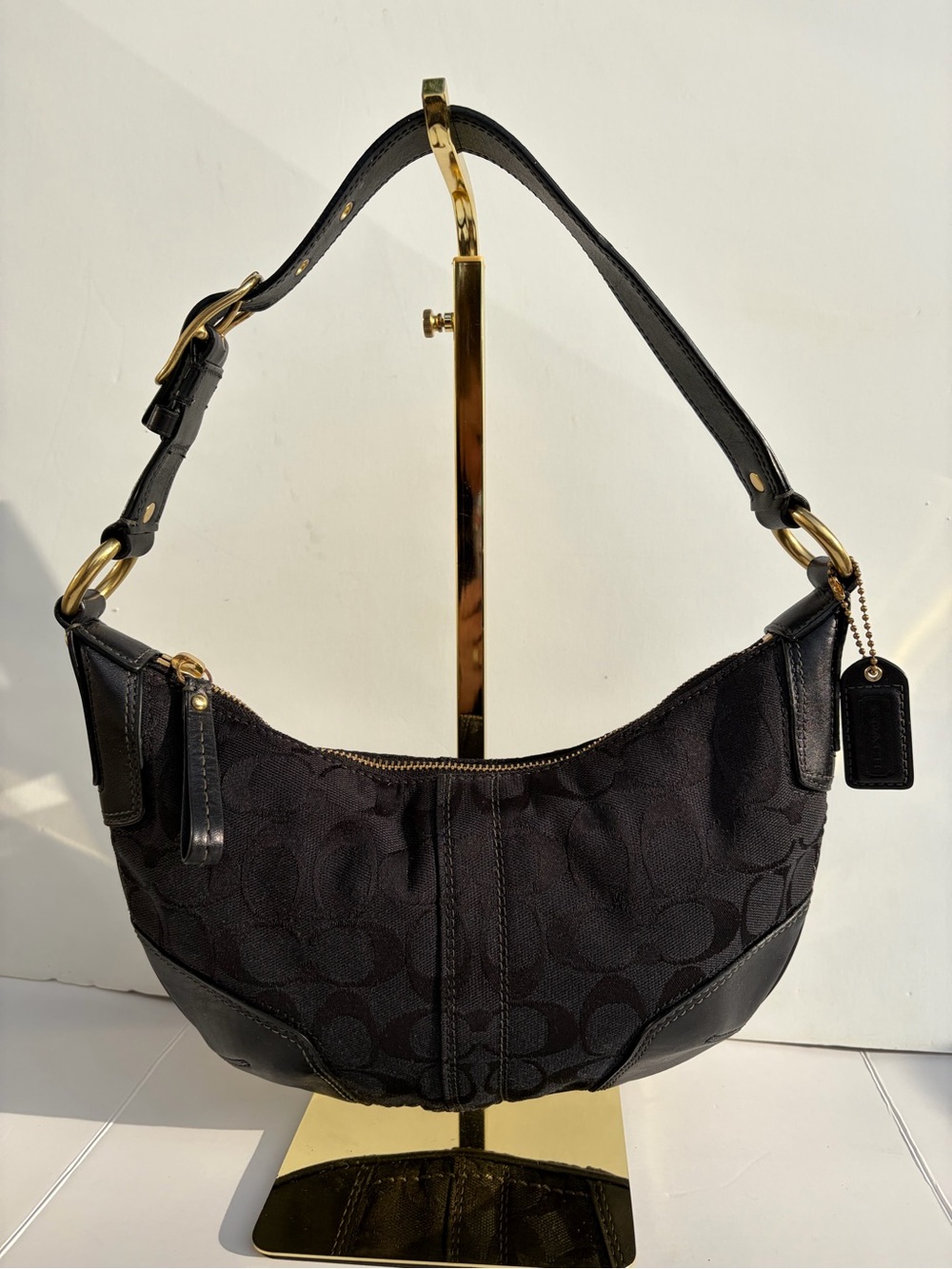 COACH Vintage Black Signature Jacquard Canvas Leather Mini Hobo Bag Y2K 11371